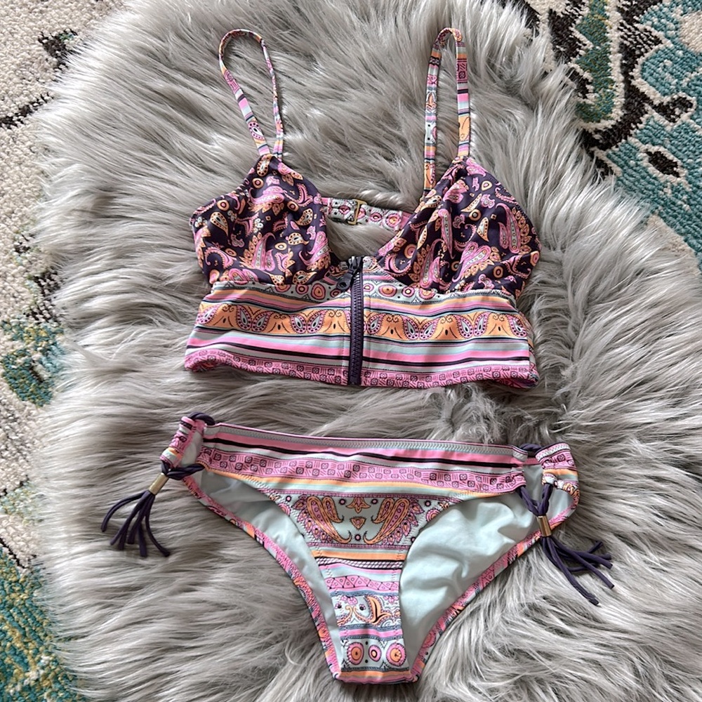 Victoria's Secret Multicolor Bikini with Pink and Orange Paisley Accents